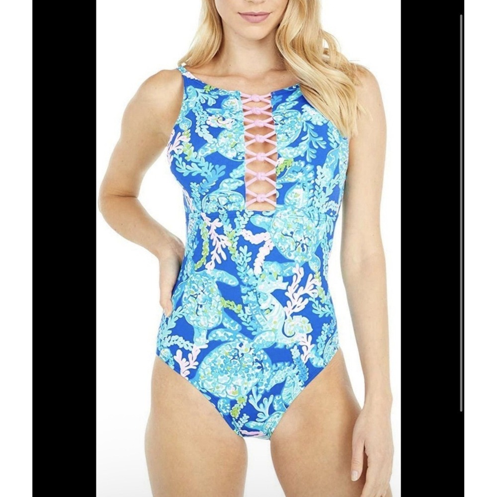 Lilly Pulitzer Blue Multi Lace-Up One-Piece Swimsuit